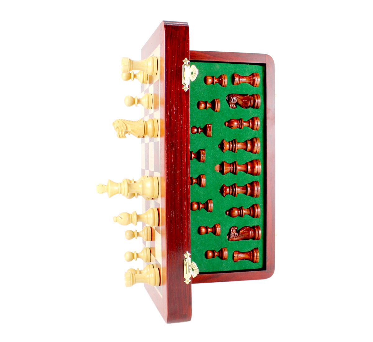 Powerful magnets doesn't let the chess pieces slide down.